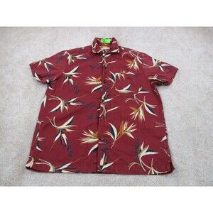 Wallace & Barnes Shirt Mens Small Red Floral Print Hawaiian Casual Button Up